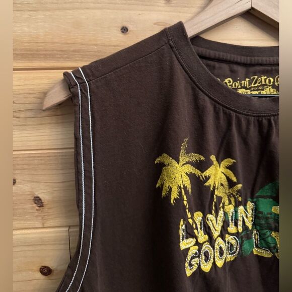 Y2K Vintage Point Zero Size Large Cotton Palm Tree Brown Sleeveless Tank Top - Picture 7 of 9